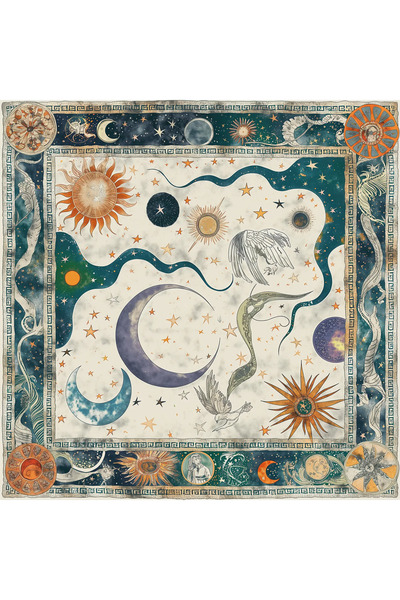 Pure Paris %100 İpek Saten Fular Celestial Myths – El Dikişi Kenar, Limitli K...