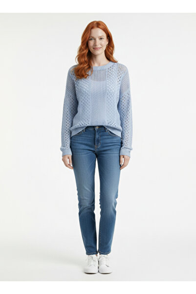 Neden Tekstil Baby Blue Lace-Like Knit Knitted Detail Oversized Knitwear Sweater