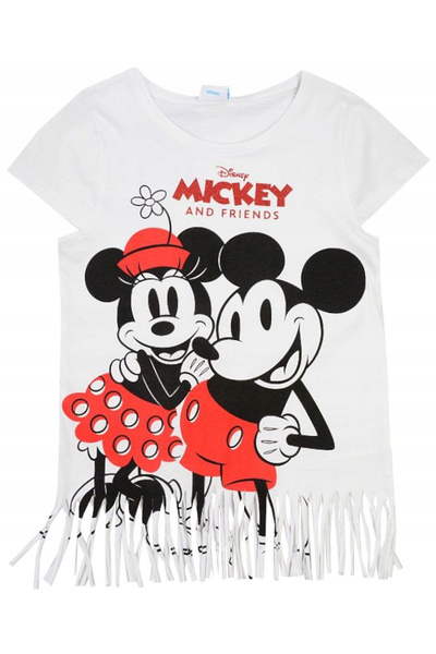 Minnie Mouse Памук тениска с къс ръкав и ресни, за момичета, бяла, 13 години,...