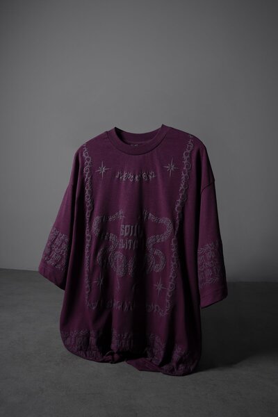 Slatra Tricou pentru bărbați Plum Soul Glitch Emboss cu imprimeu supradimensi...