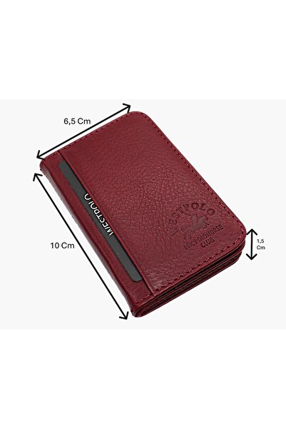 Westpolo Hakiki Deri Bol Kart Bölmeli Unisex Kartlık - Bordo