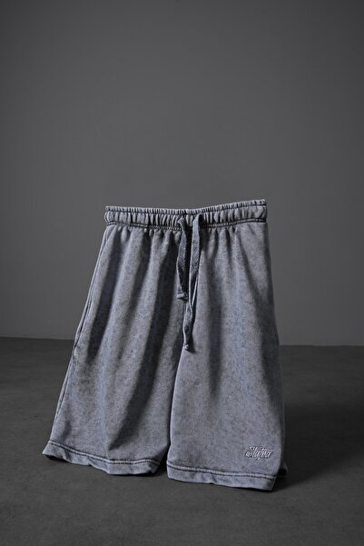 Slatra Men's Gray Basic Washed Effect Above-Knee Shorts