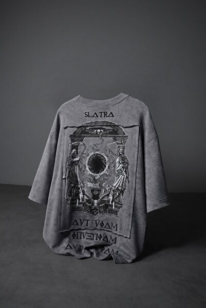 Slatra Tricou gri pentru bărbați, cu efect de spălare, Inveniam Patched O sup...