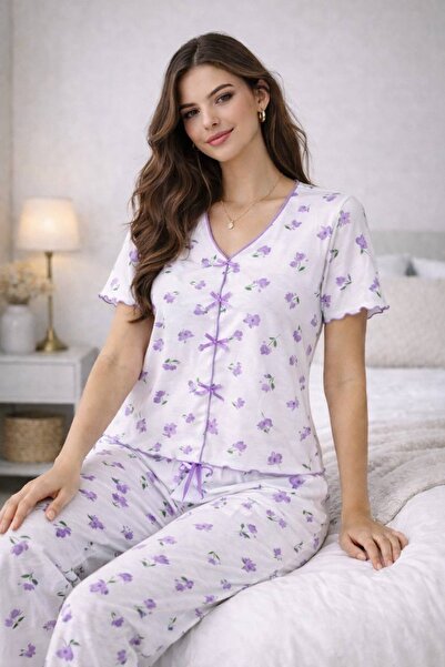 pajama set FlORAL BOW TIE Soft Two Piece