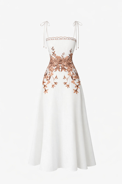 HAZELANNA Kahve Çiçek Desenli Askılı Maxi Elbise