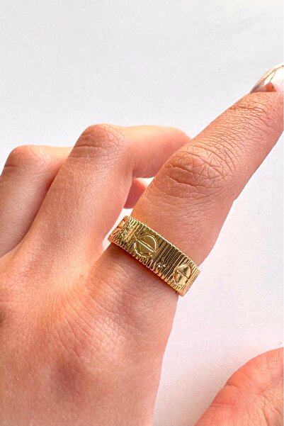 Leo'Stone Marka Model Vida Detaylı Altın Kaplama Modern Kalın Bant Ayarlanabi...