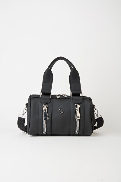 Vivaq Women's Black Lily Cylinder Zipper Closure Column Strap Handbag and Sho...