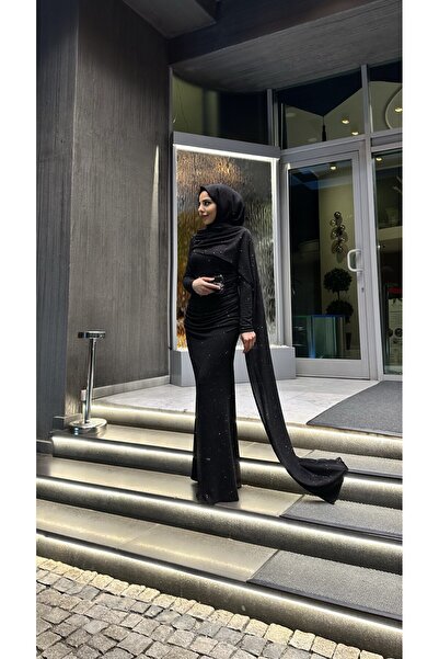 Bess Store Hijab Tailed Glittery Liva Evening Dress