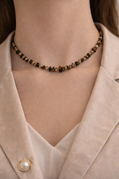 ZENAURA Doğal Kaplan Gözü Kırık Taş Kolye – Güç ve Koruma Enerji Taşı Kolyesi