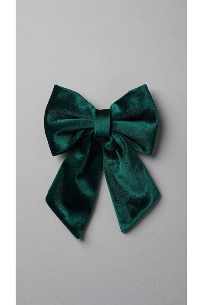 TAŞDELEN AVM Γυναικεία αγκράφα με βελούδινο φιόγκο σε σκούρο τιρκουάζ χρώμα