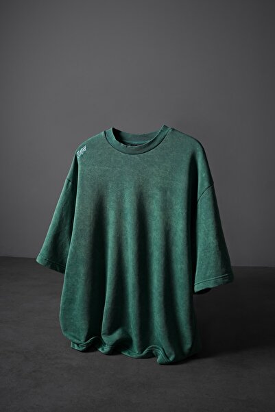 Slatra Tricou pentru bărbați, verde, supradimensionat Wash Effect basic