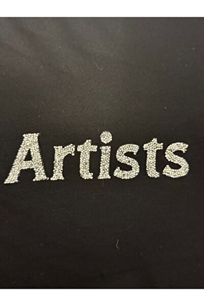 SİSTERS2HC Women's Stone Embroidered Artist Basic Round Neck Vi Viscose İyah ...