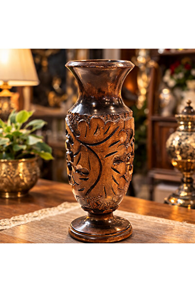 EVVEL ZAMAN ANTİK ANTİKA EL YAPIMI AHŞAP VAZO