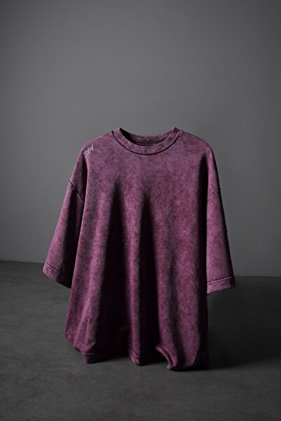 Slatra Tricou pentru bărbați Plum supradimensionat Washed Effect basic