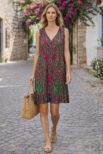 AYASOFYA OTANTIK Women's V-Neck Ethnic Authentic Patterned Skirt with Ruffles...