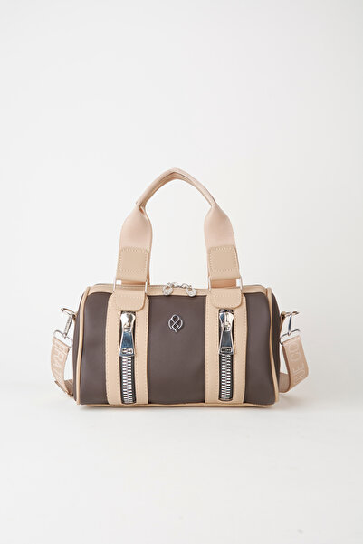 Vivaq Women's Brown Mink Lily Cylinder Zipper Closure Column Strap Handbag an...