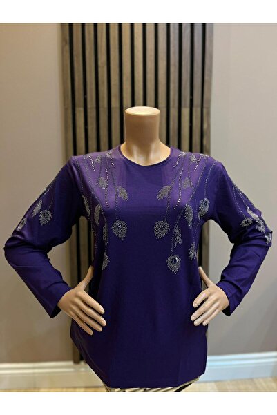 AKMAVİ Women's Stoned Clover Viscose Mother Combed Cotton Blouse for Middle A...