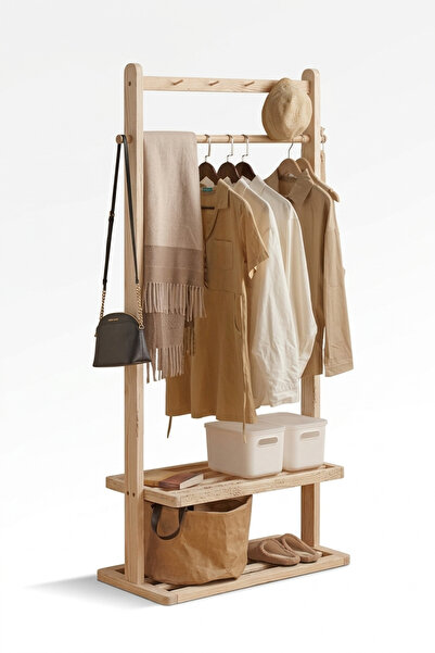 Ev dekka Masif Ahşap Dar Alan Portmantosu - 150x50 cm Dikey Askılık ve Ayakka...