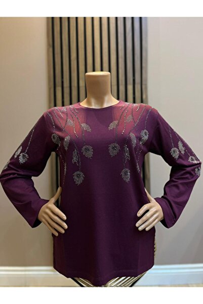 AKMAVİ Women's Stoned Clover Viscose Mother Combed Cotton Blouse for Middle A...