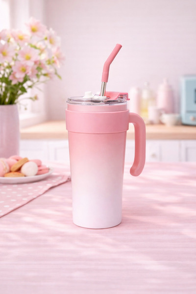 hediyeconcepti Stainless Steel Thermos Cup with Straw and Lid Portable Cold H...