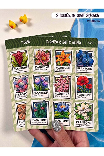 OverDuck Plantone Bitki Sticker Seti – 2 Sayfa 18 Adet Bullet Journal & Scrap...