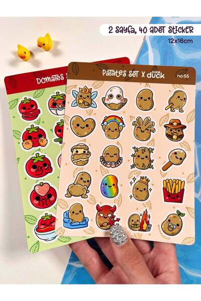 OverDuck 2’li Sebze Sticker Seti – 40 Adet Domates ve Patates Sticker Bullet ...