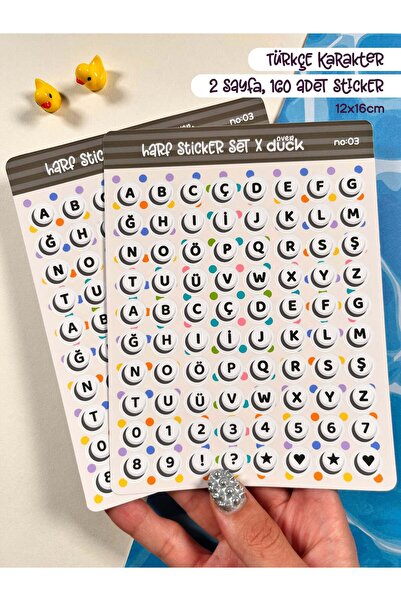 OverDuck Boncuk Harf Sticker Seti – 2 Sayfa 160 Adet Bullet Journal & Scrapbo...