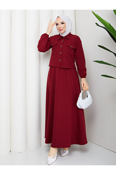 MİHRİZAR Hürrem Double Fabric Button Detailed Stylish Hijab Skirt Jacket Doub...