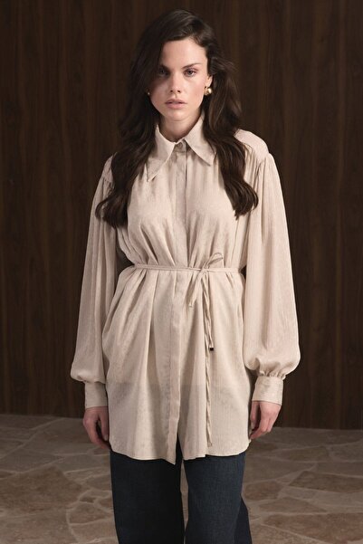 BLACKPERA Imported Fabric B Ruched Yoryo Chiffon a Lined Shirt