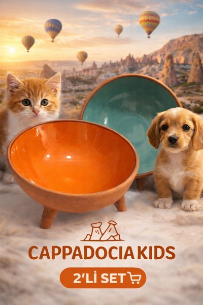 Universal 2'li Büyük Boy, Ayaklı, İçi Sırlı Kedi & Köpek Mama & Su Kabı (20 cm)