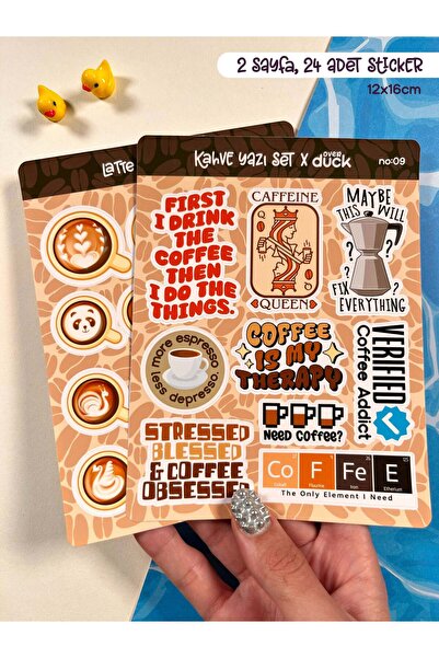 OverDuck 2’li Kahve Sticker Seti – 24 Adet Coffee Yazı ve Latte Art Sticker &...