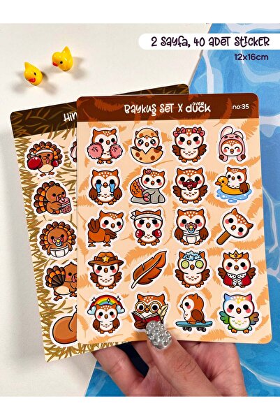 OverDuck 2’li Hayvan Sticker Seti – 40 Adet Baykuş ve Hindi Sticker Bullet Jo...
