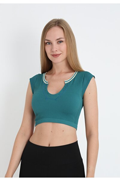 ELEGANZA Women's short-sleeved crop top – turquoise