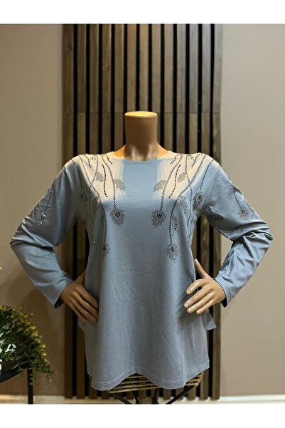 AKMAVİ Women's Stoned Clover Viscose Mother Combed Cotton Blouse for Middle A...