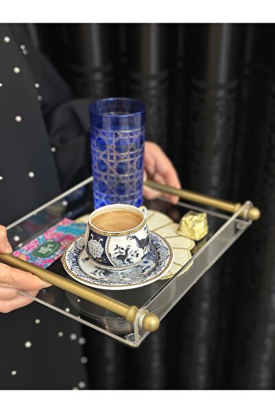 Tanrıkulu Design Boru Kulp Pleksi Tepsi /Kahve-Çay Sunum Tepsisi (Mat Gold)