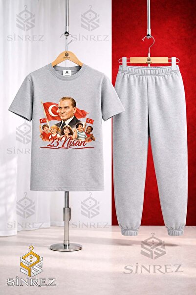 SİNREZ Children's Ata and Multiple Children 23 April Printed T-Shirt Sweatpan...