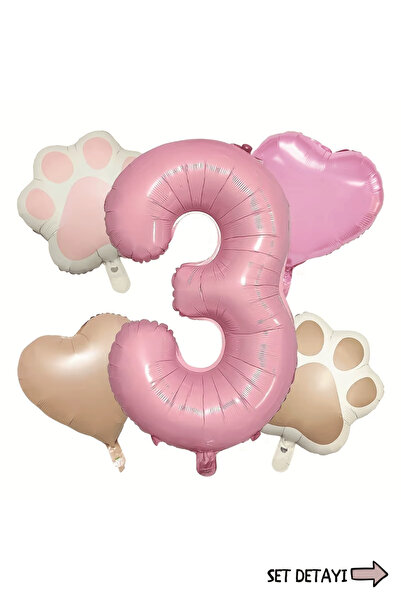 Bunloon 3 Yaş Doğum Günü Parti Süsleme Seti Rakam Kalp Pati Folyo Balon