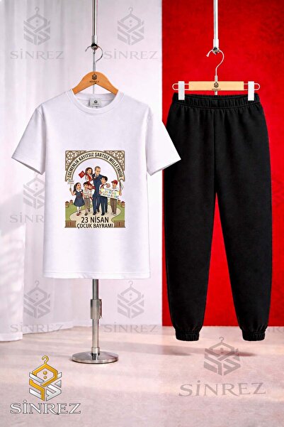 SİNREZ Children's Ata Children's Cerceve 23 April Printed T-Shirt Sweatpants Set
