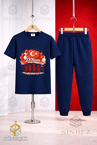 SİNREZ Children's Children Golge El Ele 23 April Printed T-Shirt Sweatpants Set