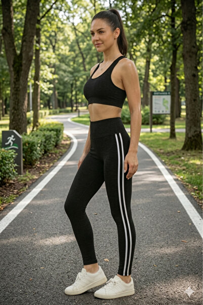 Modayakamoz New Season Women's High Waist Side Striped Detail Sports Leggings