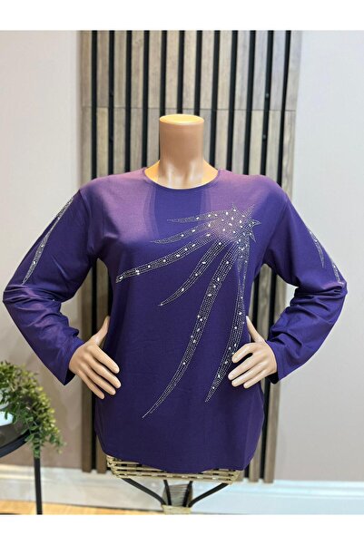 AKMAVİ Women's Combed Cotton Blouse with Viscose North Star Stones for Middle...