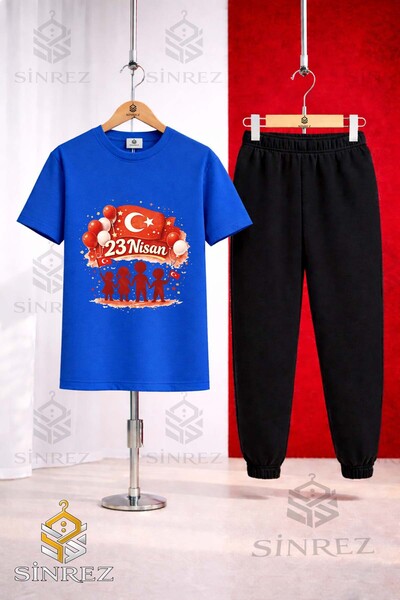 SİNREZ Children's Children Golge El Ele 23 April Printed T-Shirt Sweatpants Set