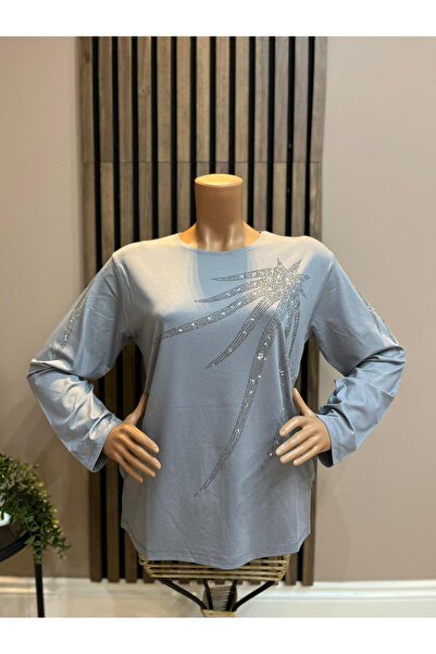 AKMAVİ Women's Combed Cotton Blouse with Viscose North Star Stones for Middle...