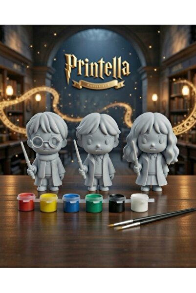 PRİNTELLA Harry Potter Figür Boyama Seti 3 Figür 6 Renk Boya 2 Fırça Kendin B...