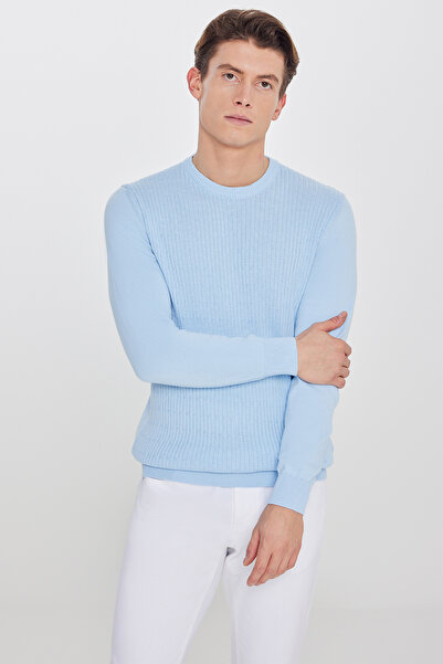 AC&Co / Altınyıldız Classics Ανδρικό πουλόβερ Ice Blue 100% βαμβακερό, κανονι...