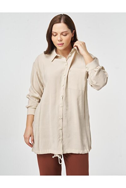 Kayra Tek Pocketed Rayon Tunic Cream