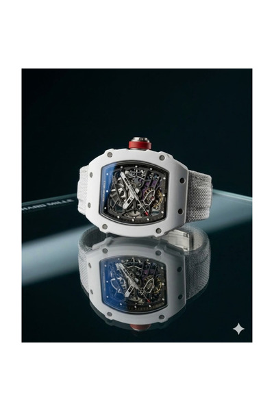 LAOBAN ساعة بمينا أبيض مع علبة بتصميم كربوني وحزام رياضي