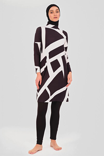 ALFASA Women's Hijab Swimsuit Patterned Zippered 5-Piece Hijab Swimsuit Set