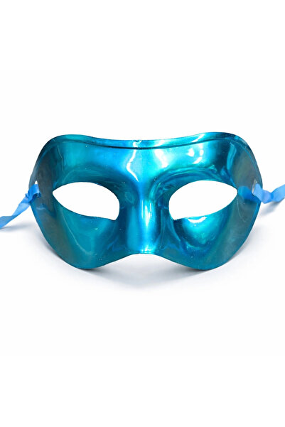 COjans قناع حفلات معدني لامع باللون الأزرق الفيروزي مقاس 16x7 سم
