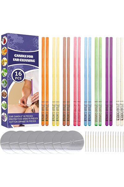 Arabest شموع أذن 16 قطعة، شموع من شمع العسل، مع قرص أمان قطن ، للأذن المسدودة